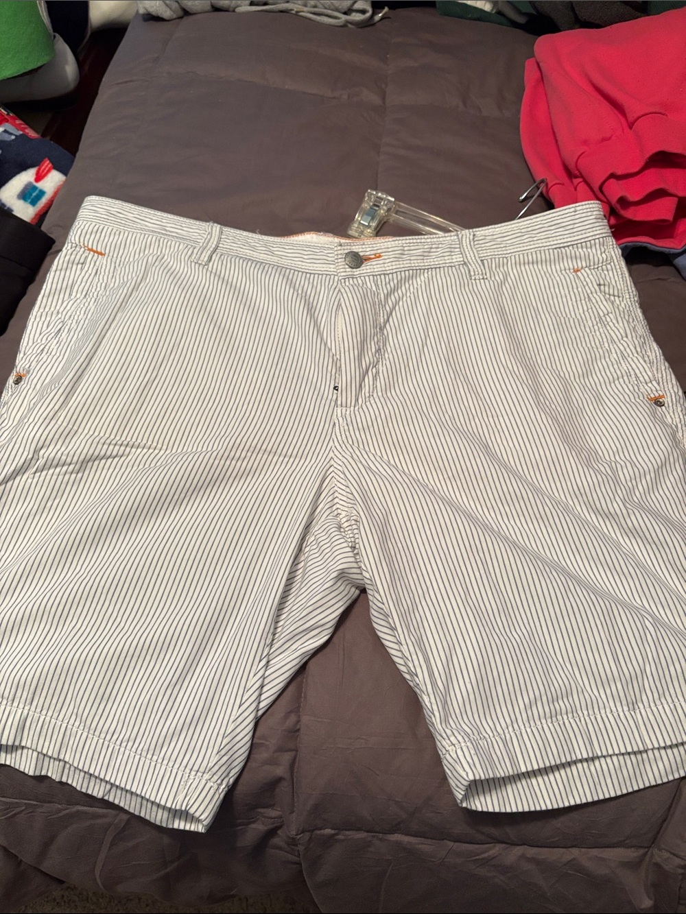 Tommy Bahama White and Navy Seersucker Flat Front Shorts